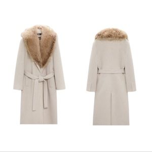 ZARA LONG FUR COLLAR COAT